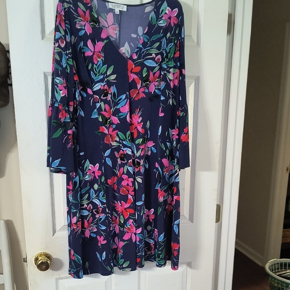 Pink and Green Long Sleeve V-Neck Sundress for Wedding Guest